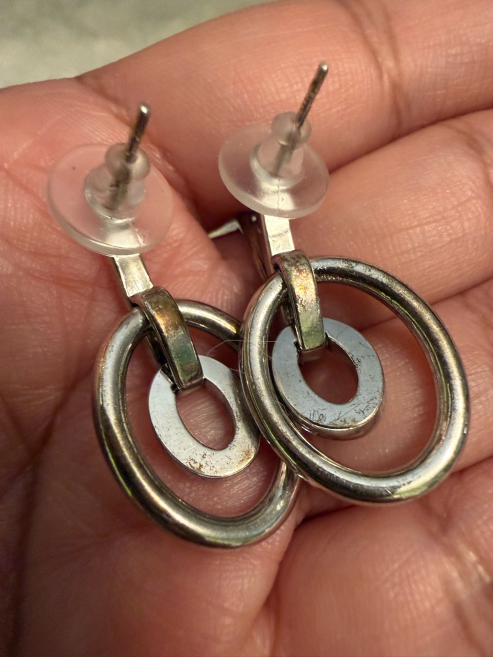 2 Piece Silver Cubic Zirconia Double Halo Earrings and V shaped Ring - Picture 4 of 8